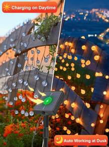 1 pieza Luces solares de bola de cristal con 8 modos, 100/50/20 LED, luces de hadas para exteriores para jardín, patio, camping, fiesta de cumpleaños, vuelta al colegio, boda, Halloween, celebraciones festivas