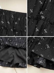 Gonna a-line con disegno fiocco per donna, gonna a ruota dolce, colore nero, adatta per uscite casual, esercizio, shopping, uso quotidiano, estate