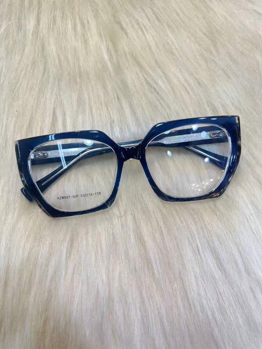 Retro Cat Eye Sunglasses With Black Frame And Polygonal Lenses For Myopia, Female Face, Small And Plain - 藍色 - 查看 1