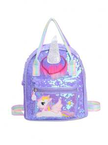 1 Pc New Sequined Material Cute Cartoon Pony Solid Color Girl Backpack, Can Be Carried On One Shoulder, Smooth Zipper Opening And Closing, Sweet And Exquisite, Elegant And Stylish, Suitable For School, Travel, Outdoor Shopping - A - View 10