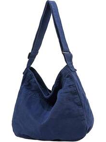 Bolsa de lona informal para mujeres y hombres, bolso mensajero tipo hobo para viaje y trabajo - 1-azul marino - Ver 13