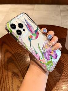 Flower 1pc Creative Floral Colorful Hummingbird Pattern Transparent Airbag TPU Anti-Fall Phone Case, Suitable As Holiday Gift Compatible With IPhone Xs/Xs Max/Xr/11/12/13/14/14 Plus/15/15 Plus/16/16 Plus/7/8 Plus Waterproof Shockproof Scratch Resistant - Multicolor - View 6