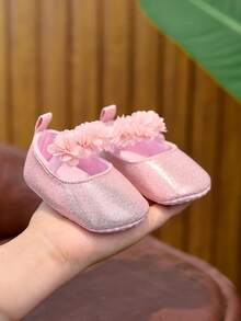 1 双婴儿女孩花卉松紧带平底可爱公主鞋，适合所有季节日常穿着，幼儿 - 粉色 - 查看 8