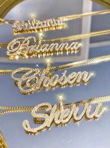 Collar con nombre con diamantes brillantes, collar con nombre de cristal, collar personalizado, collar con texto de nombre, joyería congelada, regalo para mujer, regalo para dama de honor, nombre personalizable de estilo sencillo para uso diario, productos que incluyen caja de regalo, regalo del Día de San Valentín, regalo de cumpleaños, regalo del Día de la Madre, regalo diario