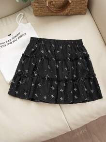 Gonna a-line con disegno fiocco per donna, gonna a ruota dolce, colore nero, adatta per uscite casual, esercizio, shopping, uso quotidiano, estate
