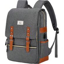 Local Delivery Local Delivery Ronyes Vintage Laptop Backpack For Women Men,15.6 Inch Bookbag Casual Daypack With USB Charging Port For College Work, Green Backpacks - Gray3withusb - 查看 1