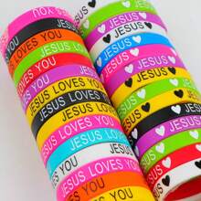 10/20pcs/Pack Sports & Casual Heart/Character/Butterfly/Skull Print Silicon Elastic Bracelet For Men, Women, Daily Wear, Festival Party And Gift Accessory