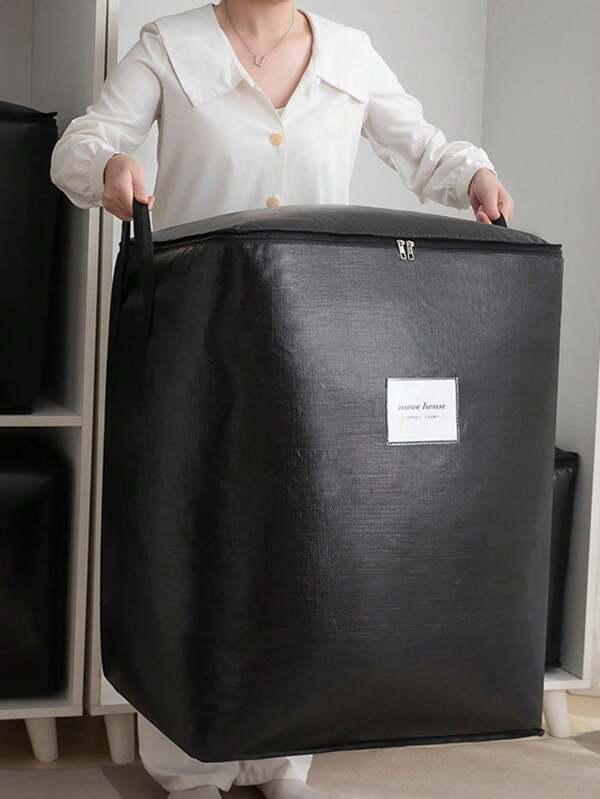 1pc Extra Large Household Storage Bag, Moving Packing Bag, Black Foldable And Easy To Carry, Travel Camping Luggage Bag, Quilt Clothes Storage Bag, For Home Storage, Moving Packing, Travel Camping Party