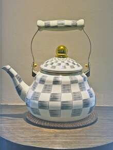 1 Juego de tetera/cafetera con patrón de cuadros, estilo versátil adecuado para la cocina, la sala de estar y el patio, un gran artículo de regalo