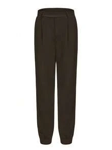 Women's Solid Color Skinny Pants With Pockets, Casual - Coffee Brown - View 2