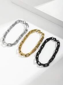 1pc Men's Stainless Steel Fashionable Versatile Simple Cuban Link Flat Bracelet