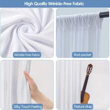 1 Piece Luxurious Elegant White Chiffon Satin Backdrop Curtain - White Polyester Polyester Stretch Fabric, Wrinkle And Fade Resistant - Perfect For Weddings, Parties, Ceremonies And More - Elegant Decoration For Brides, Anniversaries, Birthdays And Engagements