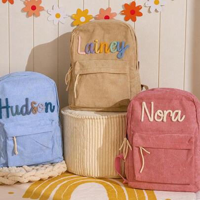 1pc Personalized Children's Backpack, Customized Children's Memorial Gift Backpack, Back To School Children's Memorial Gift, Toy & Book Storage Bag, Multifunctional, Decorative, Letter Pattern, Fashionable, Modern, Colorful, Cute, Casual, Soft, Customized, Personalized, Unique, Baby Gift, Ideal Gift For Him, Ideal Gift For Her, Son, Daughter, Halloween Special, Back To School Fashion ,Travel Organizer