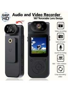 1080P Portable Video Recorder With Rotating Lens, Night Vision, 8-Hour Battery Life - Ideal For Travel, Walking, And Sports, Rechargeable Lithium Polymer Battery, Travel Recording Device | Compact Camera Design | Durable ABS Body, Video Recorder
