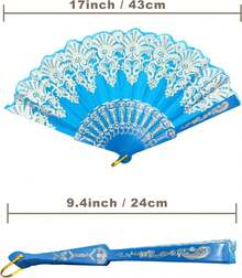 Abanico plegable de mano chino, abanicos de mano para mujeres, plegables a granel para fiestas, bodas, iglesia y baile (Azul claro) - Azul - Ver 6