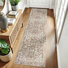 2x8 Golden Beige Brown Washable Printed Runner Rug For Hallways, Soft Neutral Vintage Runner With Non-Slip, Non-Shedding Boho Rug For Bedroom Kitchen Porch Laundry Bathroom Indoor - Beige - View 5
