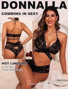 Donnalla Women Lingerie Set Two Piece Lace Bra And Panty Set Bralette Sleepwear - Purple - View 10