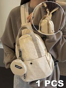 Bolso casual tipo bandolera, bolso de hombro, bolso de mensajero, mochila, bolso escolar, bolso multifuncional ajustable con monedero, de alta calidad en color beige, de gran capacidad y volumen, puede contener tabletas, paraguas, vasos de agua, diseño sencillo y de moda, con cierre de cremallera, adecuado para la temporada de regreso a la escuela, viajes, senderismo, actividades físicas, salidas y necesidades diarias, un regalo perfecto