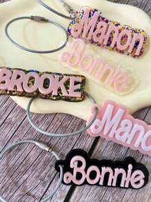 1pc Custom 3D Name Acrylic Keychain - Personalized English Letter Tag With Silver Coil, Unique Key Pendant Ornament Decoration Gift, Can Be Used For Backpack, Party, Mother's Day, Graduation, Birthday Gift - Perfect Gift For Women | Fashion Accessories | Pink Letters, Personalized Pendant