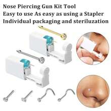 Set professionale per piercing alle orecchie con pistola e 14 pezzi di orecchini in acciaio inossidabile, 2 pistole monouso per piercing al naso, 4 anelli per il naso riutilizzabili - Kit per piercing per uso in salone e a casa