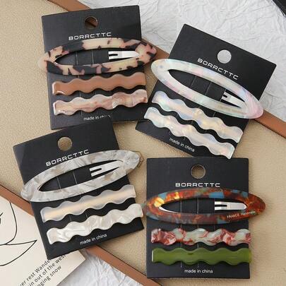 3个醋酸纤维夹子侧刘海夹，简约高端ins风发夹，2025新款设计，发饰，爪夹，发夹，发卡，发爪，学习用品，发饰