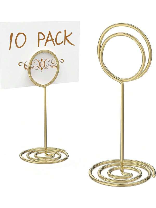 10pcs Table Number Holders, Photo Holders,Iron Ring Photo Holders, Small Table Card Holders, Center Decor, Wedding Table Photo Stands, Office Photo Clip Decorations, Suitable For Wedding Reception, Party, Birthday, Home Decor (Gold Color)