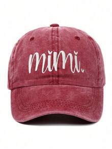 1 刺绣 MIMI 水洗棒球帽户外可调节防晒休闲帽春秋旅行海边度假太阳帽 Y2K 风格青年帽子