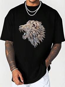 [3D Lion Abstract Art Diamonds Roaring King Of Jungle-Shirt]  Men's-Shirt Graphic Tees  Crop Tops  Outfits   Tops-Shirt - 黑色 - 查看 1