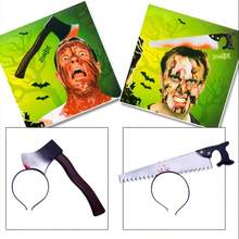 Halloween Headpiece - Plastic Knife, Axe, Scimitar And Scissors Horror Accessories, Suitable For Zombie Theme Costume Party And Back To School Season - Multicolor - View 4