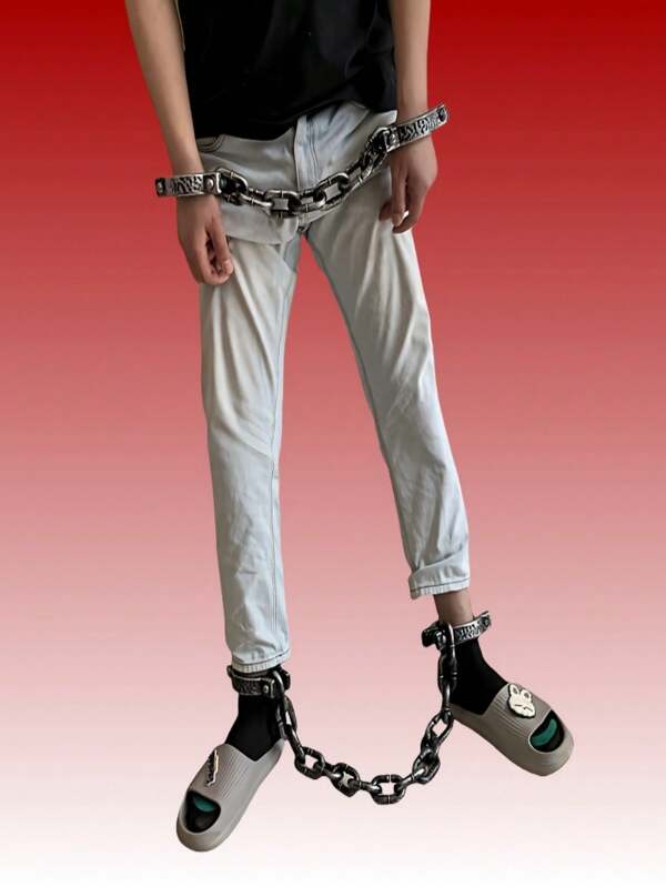 1pc Halloween Adult Costume Handcuffs & Leg Irons, Prisoner Cosplay Prop, Plastic Handcuffs & Leg Irons For Party, Movie Role-Playing, Gift