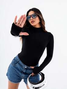 Turtleneck Long Sleeve - 黑色 - 查看 1