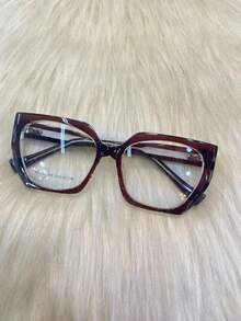 Retro Cat Eye Sunglasses With Black Frame And Polygonal Lenses For Myopia, Female Face, Small And Plain - Coffee Brown - View 2