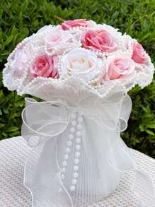 Perlen Rosen Strauß künstliche Blumen für Hochzeit Brautstrauß, einzigartige Ewigblumen Geschenke, Valentinstag, Muttertag, Erntedankfest, Geburtstag, Jahrestag