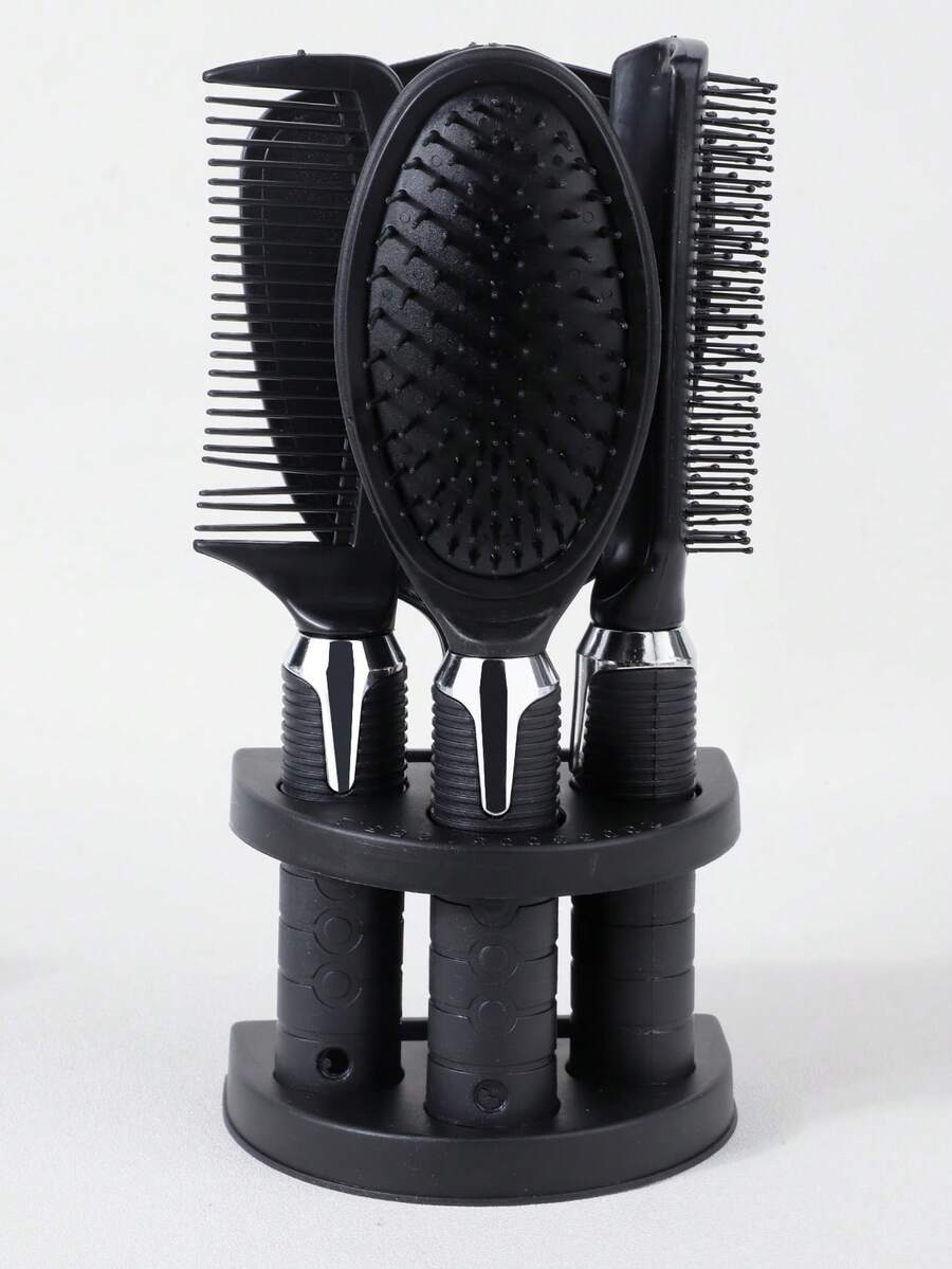 4件套美发梳套装 - 包括梳子、卷发梳、滚筒梳和宽齿梳，专业美发工具，新年礼物 - 彩色 - 查看 1