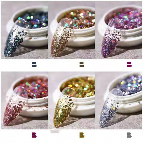 6 Cores Lasers Irregulares Estrela Partícula Glitter Mudança de Cor Gliter Mágica Decoração de Lantejoulas de Unhas