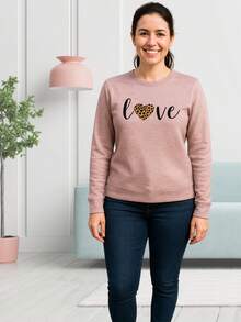 Fleece Blouse With Cuffs And Love Print, Warm Winter - 乾枯玫瑰色 - 查看 3