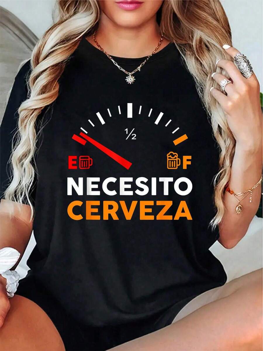 Necesito Cervesa Beer Shirt Oktoberfest Cinco De Mayo Shirt T-Shirt - 100% Cotton Graphic Tees Women, Summer Tops,Vacation Outfits Woman Clothes - 黑色 - 查看 1