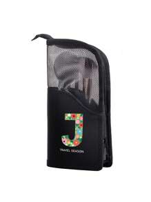 26 Alphabet Letter Pattern Makeup Brush Bag, Women Travel Storage Pouch, Large Capacity Cosmetic Organizer