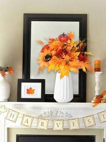2 Pcs Fall Flowers Artificial For Decoration Indoor Thanksgiving Floral Arrangement Orange Faux Sunflower Maple Leaf Pumpkin Berries Autumn Bouquet For Fall Wedding Home Party Table Centerpieces - A - 查看 2