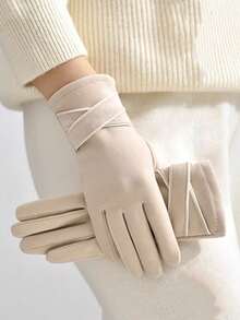 1 Pair Solid Color Casual Elegant Polyester Fiber (Polyester) Women's Winter Warm Touchscreen Gloves, Suitable For Daily Wear, All Seasons, Autumn/Winter, Fashionable And Warm For Cycling