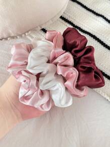 5 Stück mehrfarbige unifarbene, einfache, vielseitige Haargummi Scrunchies, hochwertige Haraccessoires aus Kunstseide-Stoff für Pferdeschwanz & Dutt, Haraccessoires, Haargummis