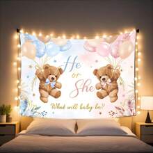 1 pieza Telón de fondo para revelación de género de osito, ¿Él o Ella?, Rosa o Azul, Telón de fondo fotográfico con flores y globos estilo bohemio, Decoración para fotografía de maternidad, Suministros para fiesta, Decoración para fiesta de espera del género, Accesorios de estudio fotográfico