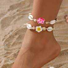 Summer Beach Style Soft Clay Flowers Woven Anklet