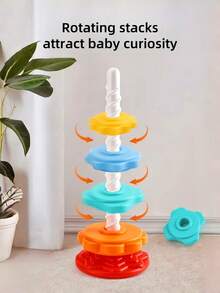 A Rainbow Tower Spinning Stacking Toy, Color Ferrule, Children's Educational Early Education Toy Block Shape Matching, Spinner Toy,Attention Autism Bucket Toys,Spinning Toys,Stacking Toy,Stacking Rings,Sensory Toys