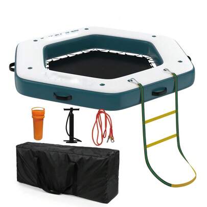  Huisuilinss Inflatable Floating Dock,8x8.5FT Inflatable Dock Floating Platform,Floating Island Raft,Air Dock Platform With Mesh Swim Area,Non-Slip EVA Platform And Rope Ladder For Boats,Pool,Lake,Beach,Ocean