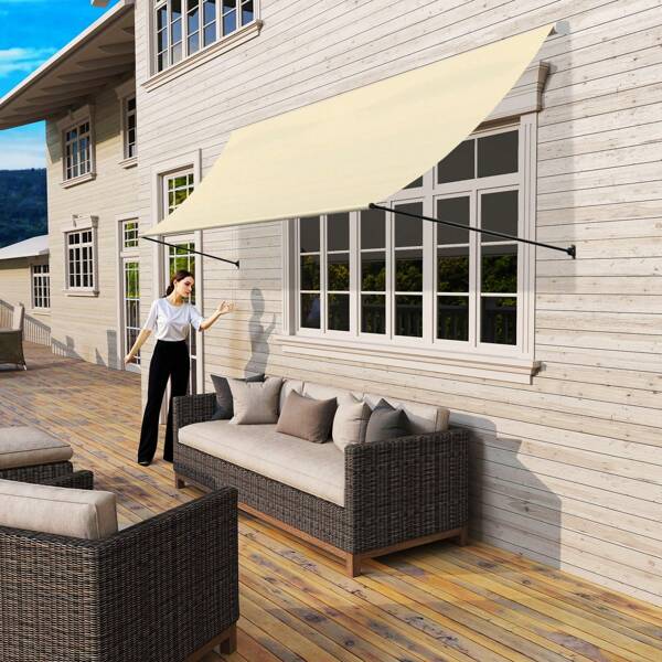 YARDIN Balkonmarkise 150 x 143 cm, Markise mit UV-Schutz, Fenstermarkise aus 180 g/m² Polyestergewebe, Balkonmarkise mit Aluminiumrahmen, einziehbare wasserdichte Markise, Farben: Anthrazit/Beige/Grau