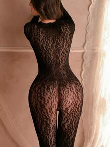Body de lencería sexy con estampado de leopardo transparente y malla, traje de mujer erótico, body con prendas de vestir sexy