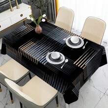 1/20pcs Classic Black Background Embellished Blue And Yellow Line Pattern Tablecloth, Vivid Image, Perfect For Indoor/Outdoor Decorations, Parties, Lunches And Dinners, Stylish Theme | Durable Tablecloths
