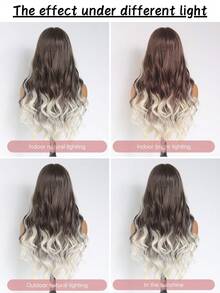 150 密度 24 英寸米棕色渐变铂金色长波浪合成蕾丝前假发预拔臭鼬条纹挑染白金色灰棕色无胶 13x4 女士蕾丝前假发 - 間色 - 查看 10