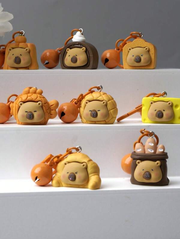 8pcs/Set Large Head Capybara Keychain With Bell, Suitable For Daily Decoration, Earphone & Bag Charm, Cartoon Cute ABS Plastic Car Accessories Backpack For School